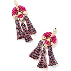 Kendra Scott Masie Drop Statement Multi Color Tassle Earrings Pink Brown Gold
